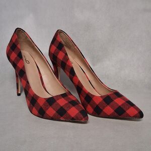 Mix No. 6 Lill High Heels Women's 9.5 Red Black Plaid Pointed Toe Stiletto Pump